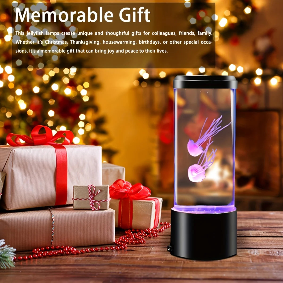 Jellyfish Lava Lamp Aquarium Ocean Night Lights 7 Colors LED Jellyfish Mood Lights With Four Home Bedroom Desktop Decoration Gif