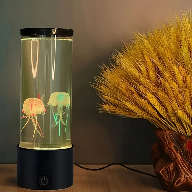Jellyfish Lava Lamp Aquarium Ocean Night Lights 7 Colors LED Jellyfish Mood Lights With Four Home Bedroom Desktop Decoration Gif