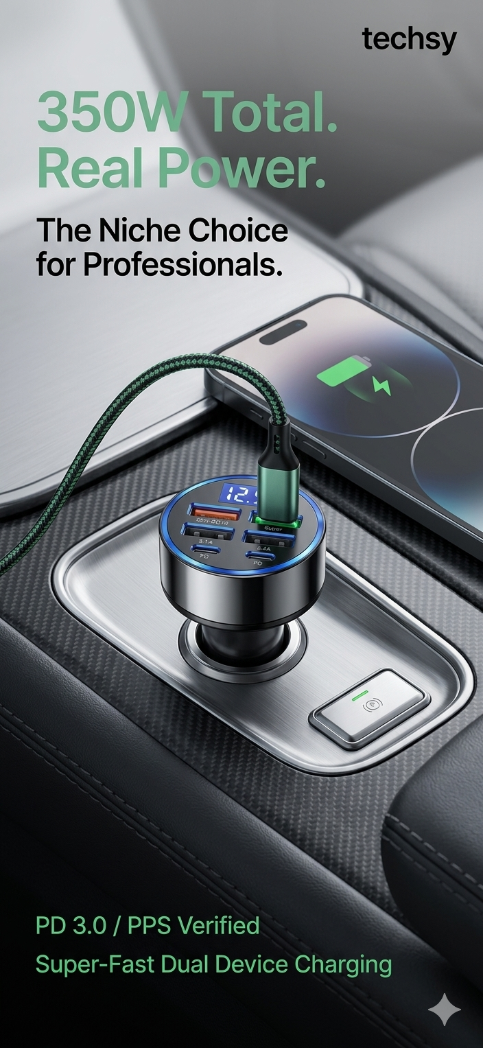 6 in 1 USB C Car Phone Charger Adapter with Voltage Display Dual PD Super Fast for iPhone 15 Pro max OPPO Samsung Huawei