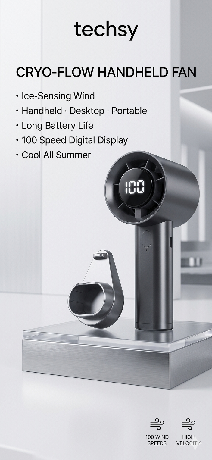 Portable Mini Handheld Fan with LED Display Semiconductor Refrigeration 100 Speeds USB Rechargeable Battery Outdoor Fan