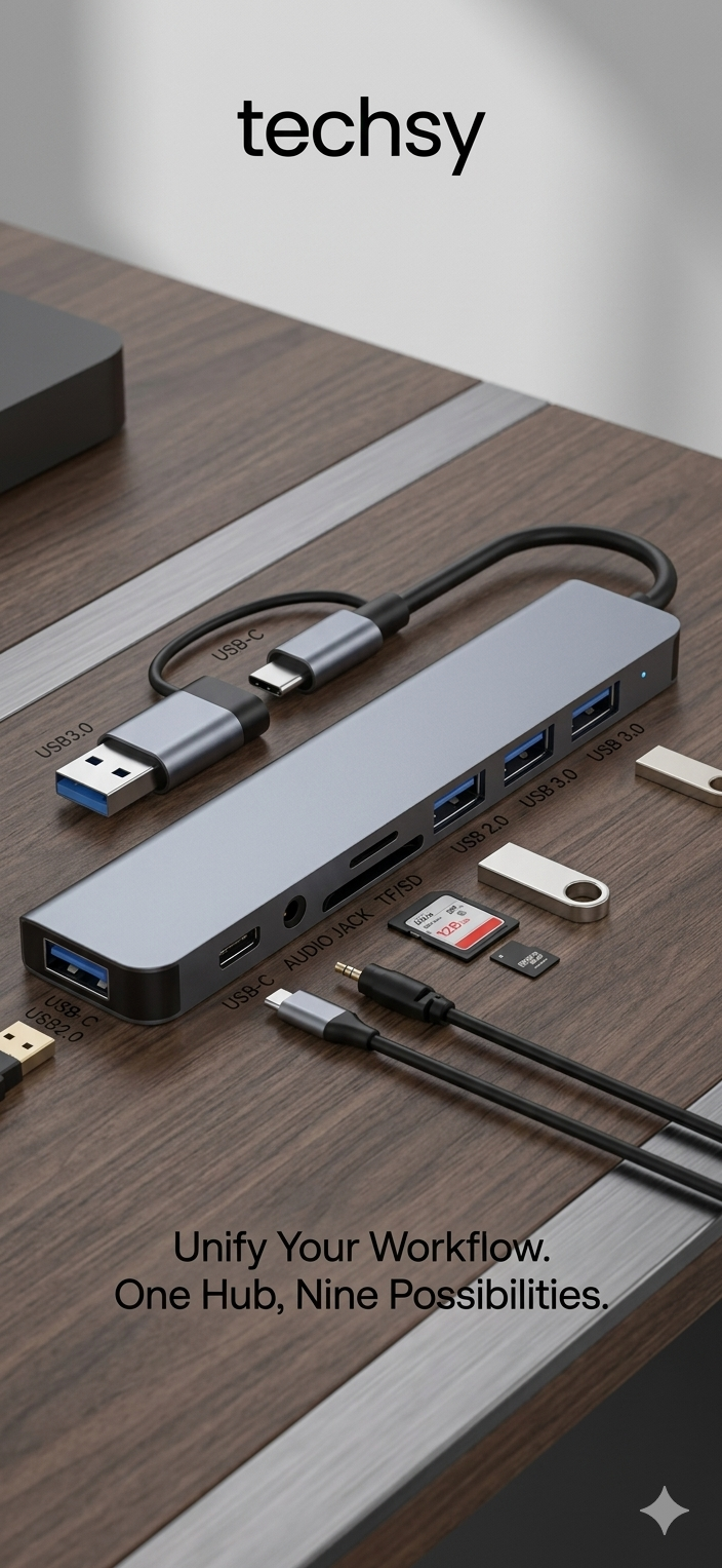 8 in 2 USB +Type C HUB Docking Station with 3.5mm Audio Jack Adapter for Micro SD Card Reader Laptop Tablet Phone Disk Converter