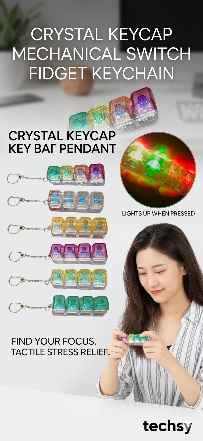 Keyboard Fidget Toys LED Crystal Keycap Keychain Stress Relief Fingertip Gadget Decompression Toys Clicker Fidget Toy