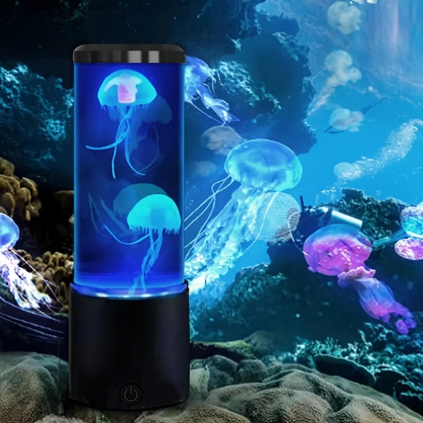 Jellyfish Lava Lamp Aquarium Ocean Night Lights 7 Colors LED Jellyfish Mood Lights With Four Home Bedroom Desktop Decoration Gif